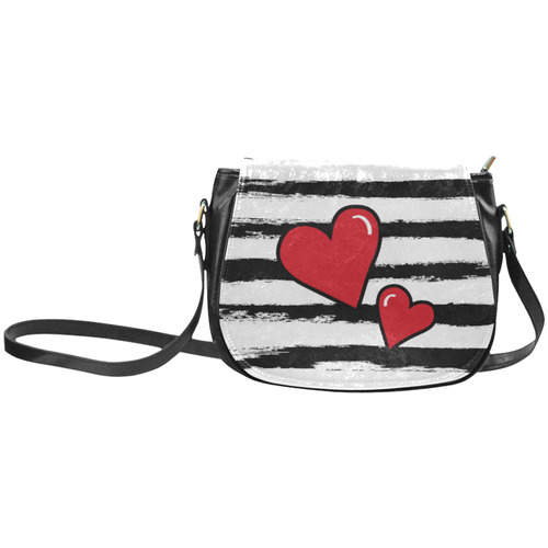 POP ART Style Two Hearts with Orange Brushstrokes Stribes Background Classic Saddle Bag/Small (Model 1648)