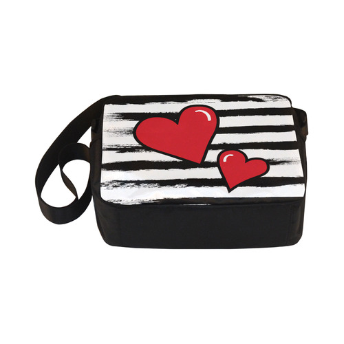 POP ART Style Two Hearts with Black  Brushstrokes Stribes Background Classic Cross-body Nylon Bags (Model 1632)