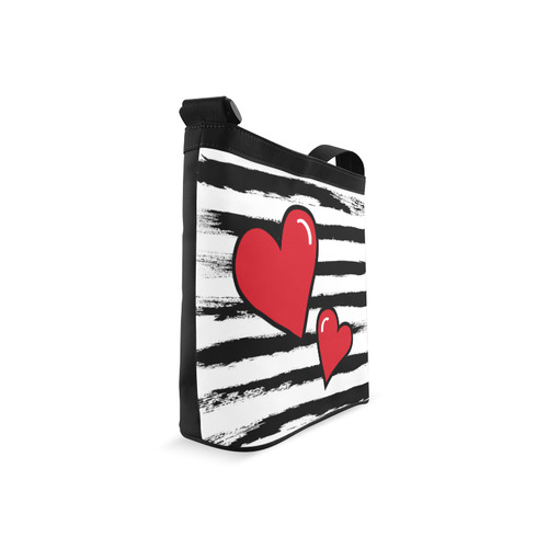 POP ART Style Two Hearts with Black  Brushstrokes Stribes Background Crossbody Bags (Model 1613)