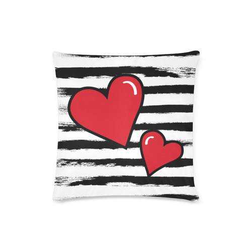 POP ART Style Two Hearts with Black  Brushstrokes Stribes Background Custom Zippered Pillow Case 16"x16"(Twin Sides)