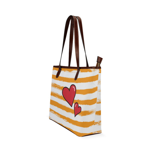 Two Hearts with Orange Brushstrokes Stribes Background in Pop Art Style Shoulder Tote Bag (Model 1646)