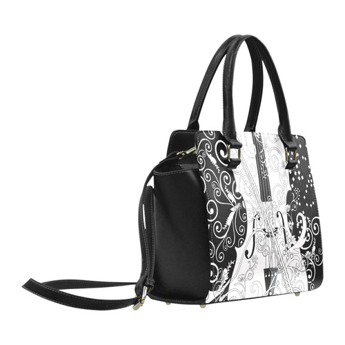 Violin Player Art Print Black and White Classic Shoulder Handbag (Model 1653)