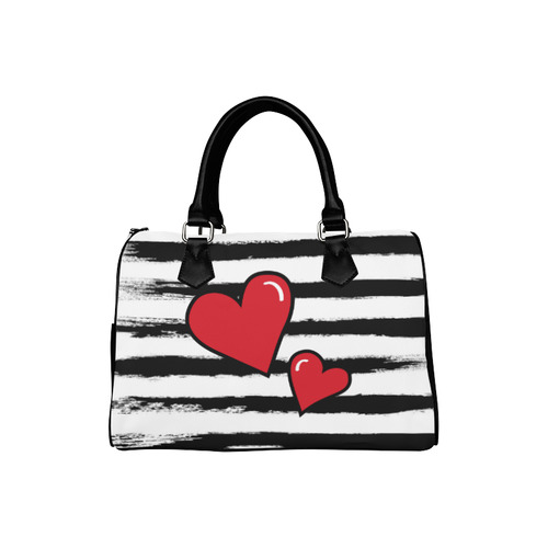 POP ART Style Two Hearts with Orange Brushstrokes Stribes Background Boston Handbag (Model 1621)