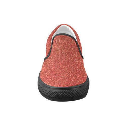 Sparkles Red Glitter Women's Unusual Slip-on Canvas Shoes (Model 019)