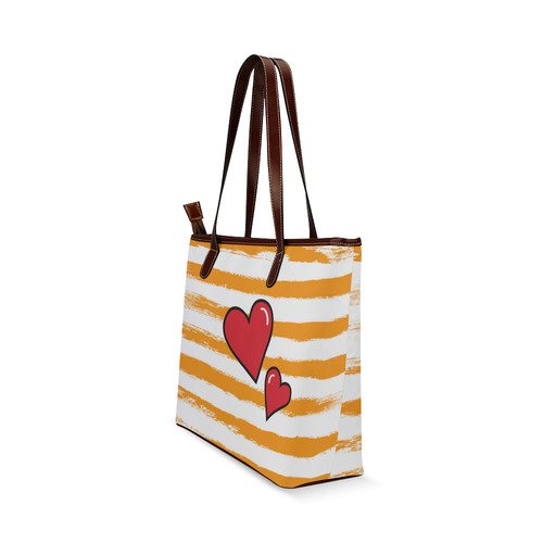 Two Hearts with Orange Brushstrokes Stribes Background in Pop Art Style Shoulder Tote Bag (Model 1646)