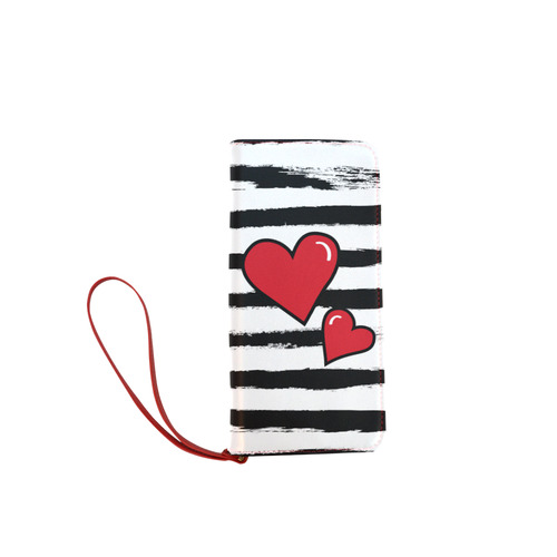POP ART Style Two Hearts with Black  Brushstrokes Stribes Background Women's Clutch Wallet (Model 1637)
