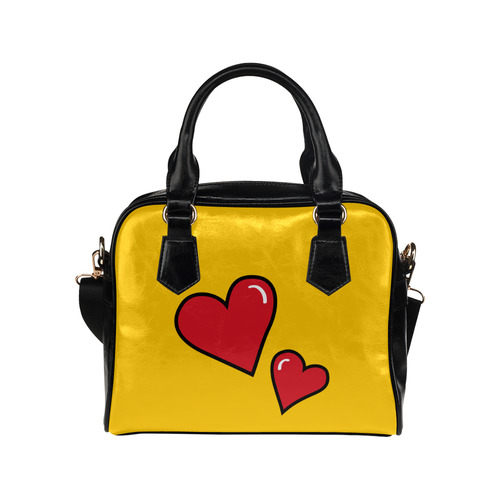 POP ART Style Two Hearts with Yellow Background Shoulder Handbag (Model 1634)