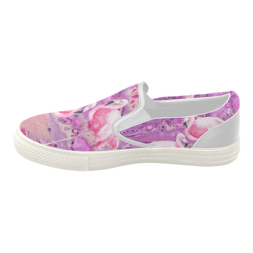 Flamingos Batik Paint Background Pink Violet Women's Slip-on Canvas Shoes (Model 019)