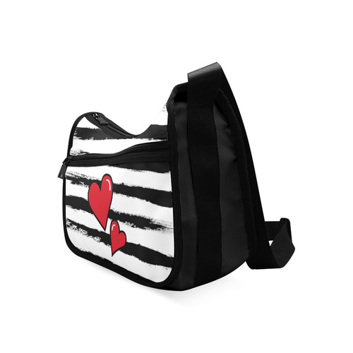 POP ART Style Two Hearts with Black  Brushstrokes Stribes Background Crossbody Bags (Model 1616)