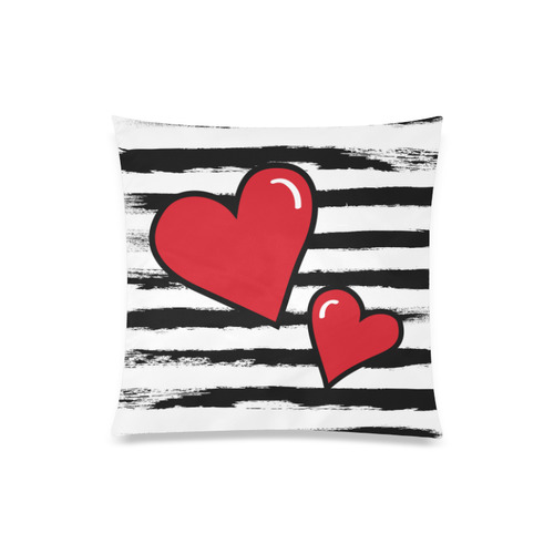 POP ART Style Two Hearts with Black  Brushstrokes Stribes Background Custom Zippered Pillow Case 20"x20"(One Side)