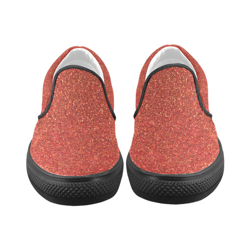 Sparkles Red Glitter Women's Unusual Slip-on Canvas Shoes (Model 019)