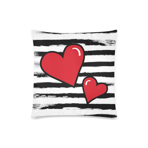 POP ART Style Two Hearts with Black  Brushstrokes Stribes Background Custom Zippered Pillow Case 18"x18" (one side)