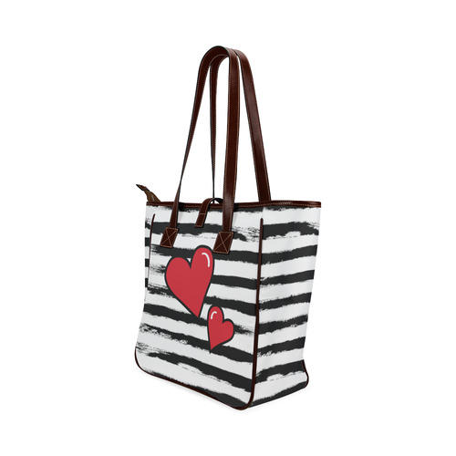 Two Hearts with Black Brushstrokes Stribes Background in Pop Art Style Classic Tote Bag (Model 1644)