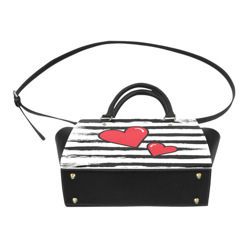 Two Hearts with Orange Brushstrokes Stribes Background in Pop Art Style Classic Shoulder Handbag (Model 1653)