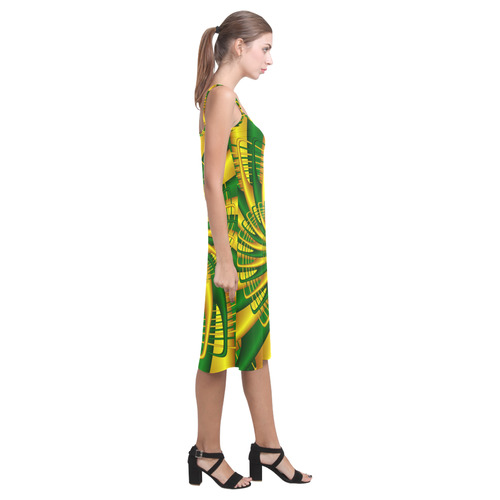 Gold Green Whirl Fractal Art Alcestis Slip Dress (Model D05)