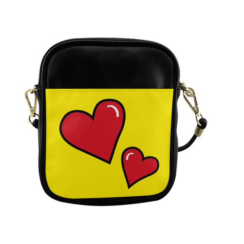 POP ART Style Two Hearts with Yellow Background Sling Bag (Model 1627)