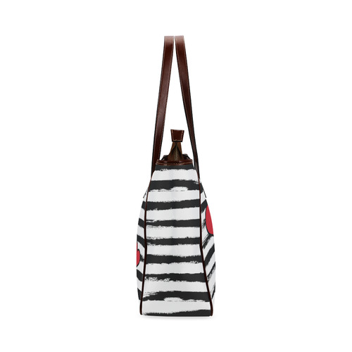 Two Hearts with Black Brushstrokes Stribes Background in Pop Art Style Classic Tote Bag (Model 1644)
