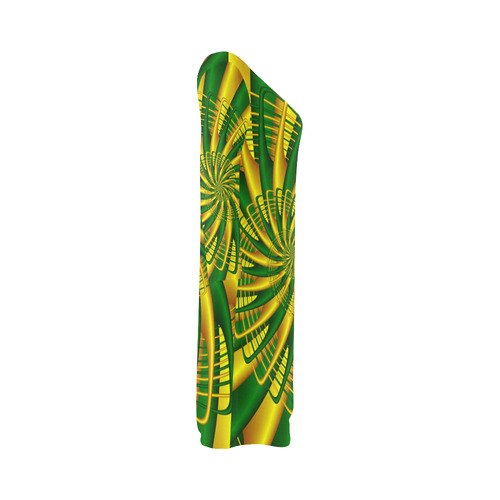 Gold Green Whirl Fractal Art Bateau A-Line Skirt (D21)