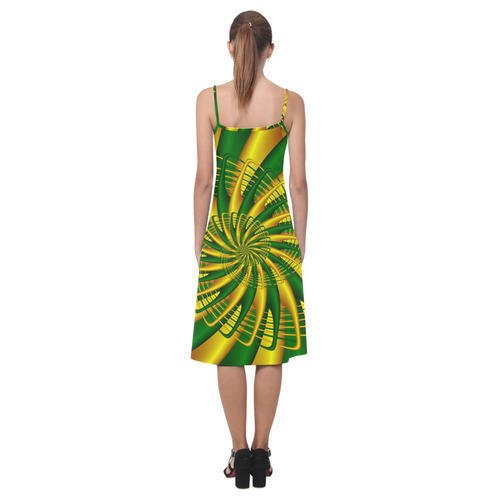 Gold Green Whirl Fractal Art Alcestis Slip Dress (Model D05)