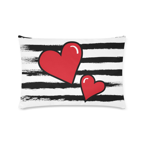 POP ART Style Two Hearts with Black  Brushstrokes Stribes Background Custom Rectangle Pillow Case 16"x24" (one side)