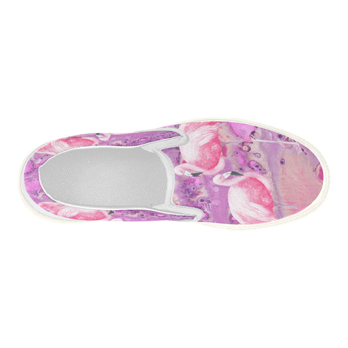 Flamingos Batik Paint Background Pink Violet Women's Slip-on Canvas Shoes (Model 019)