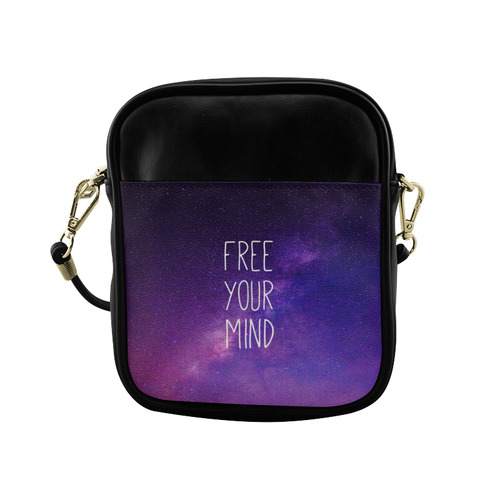 "Free Your Mind" Quote Purple Blue Night Sky Sling Bag (Model 1627)