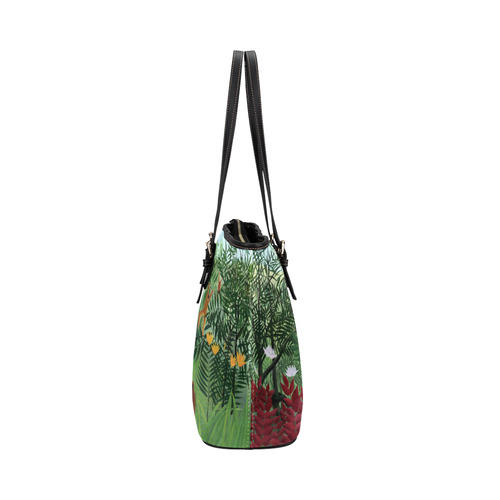 Henri Rousseau Tropical Forest Monkeys Leather Tote Bag/Large (Model 1651)