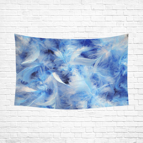 Blue Feathers Nature Art Cotton Linen Wall Tapestry 90"x 60"