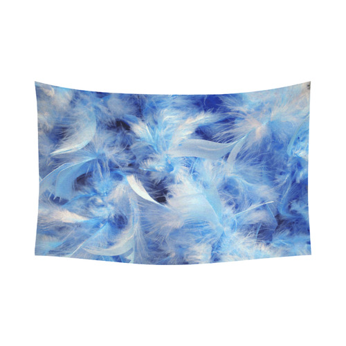 Blue Feathers Nature Art Cotton Linen Wall Tapestry 90"x 60"