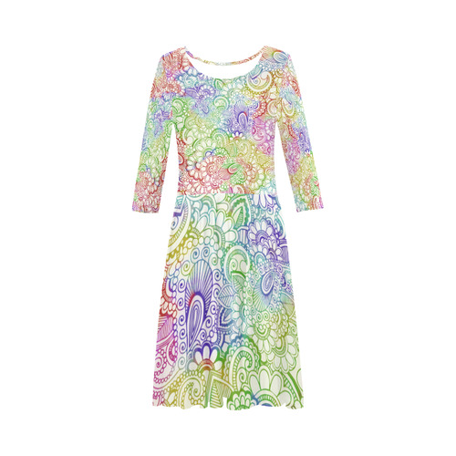 India Paisley Pattern - light watercolor grunge Elbow Sleeve Ice Skater Dress (D20)