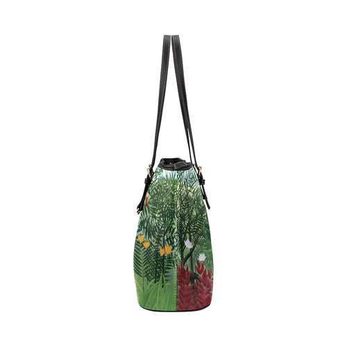 Henri Rousseau Tropical Forest Monkeys Leather Tote Bag/Small (Model 1651)