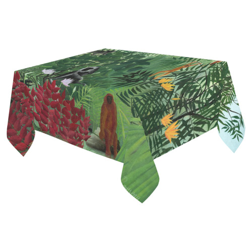 Henri Rousseau Tropical Forest Monkeys Cotton Linen Tablecloth 52"x 70"
