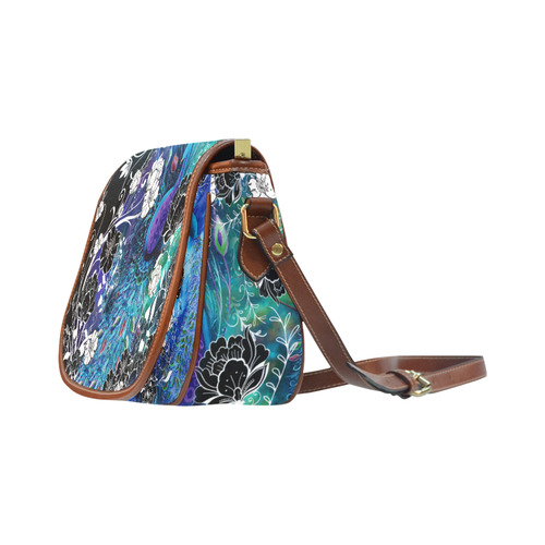Juleez Peacock Blue Teal Art Print Saddle Bag/Small (Model 1649) Full Customization