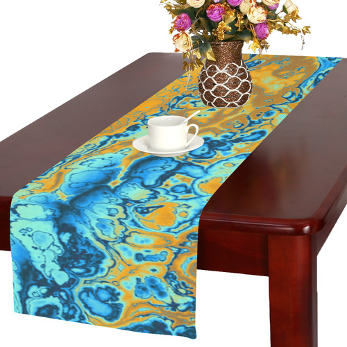 blue and gold abstract Table Runner 16x72 inch