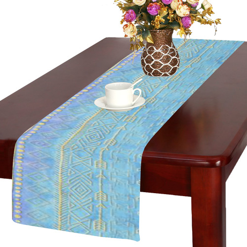 boho pattern, golden tribals and arrow, tie dye Table Runner 14x72 inch