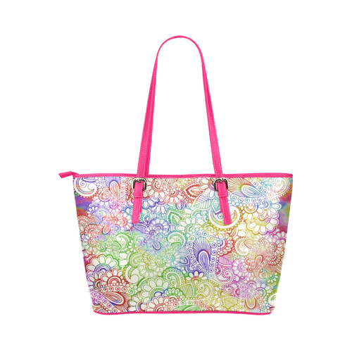 India Paisley Pattern - light watercolor grunge Leather Tote Bag/Small (Model 1651)