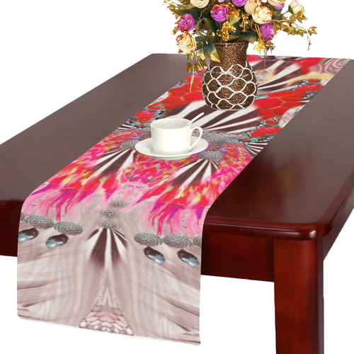 zebra peacoq butterfly black white red gold By San Table Runner 14x72 inch