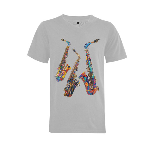 Saxophone Player Colorful Art Print Men's V-Neck T-shirt  Big Size(USA Size) (Model T10)