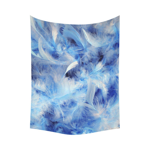 Blue Feathers Nature Art Cotton Linen Wall Tapestry 80"x 60"