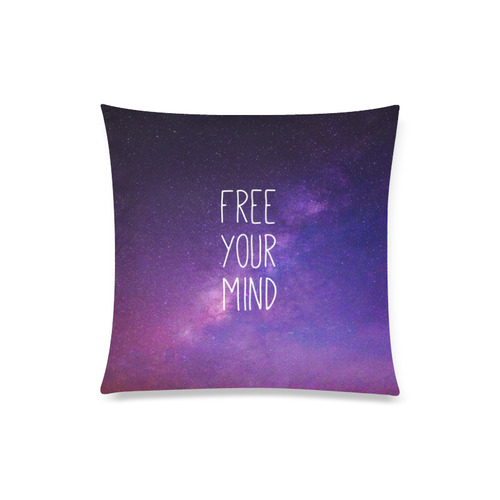 "Free Your Mind" Quote Purple Blue Night Sky Custom Zippered Pillow Case 20"x20"(Twin Sides)