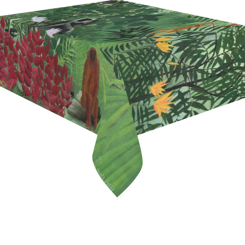 Henri Rousseau Tropical Forest Monkeys Cotton Linen Tablecloth 52"x 70"
