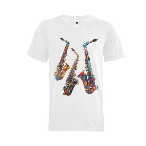 Best Saxophone Shirt Colorful Music Art by Juleez Men's V-Neck T-shirt  Big Size(USA Size) (Model T10)