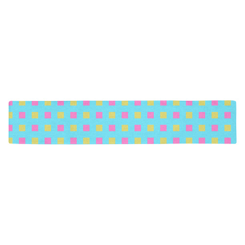 blue pink and yellow squares Table Runner 14x72 inch