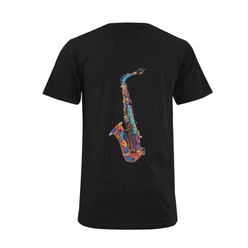 Saxophone Player Colorful Art Print Men's V-Neck T-shirt  Big Size(USA Size) (Model T10)
