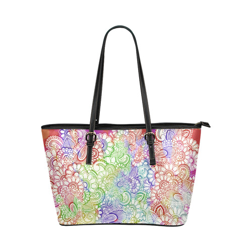 India Paisley Pattern - light watercolor grunge Leather Tote Bag/Large (Model 1651)