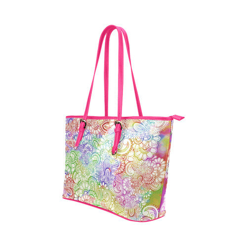 India Paisley Pattern - light watercolor grunge Leather Tote Bag/Small (Model 1651)