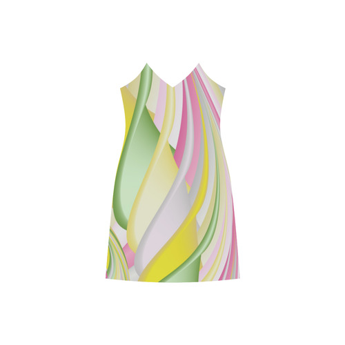 Lemon Mint Candy Fractal Art V-Neck Open Fork Long Dress(Model D18)