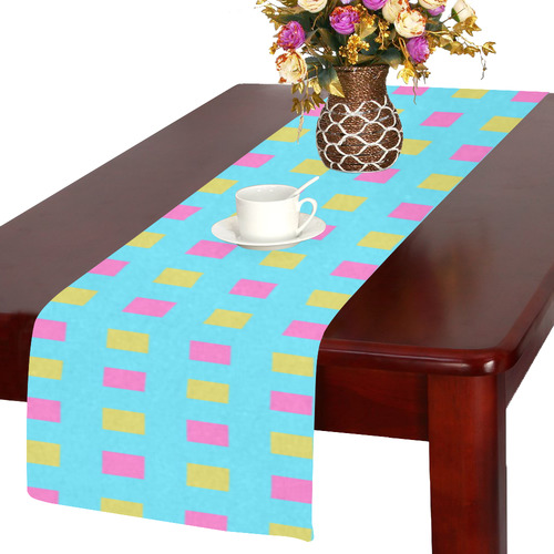 blue pink and yellow squares Table Runner 14x72 inch