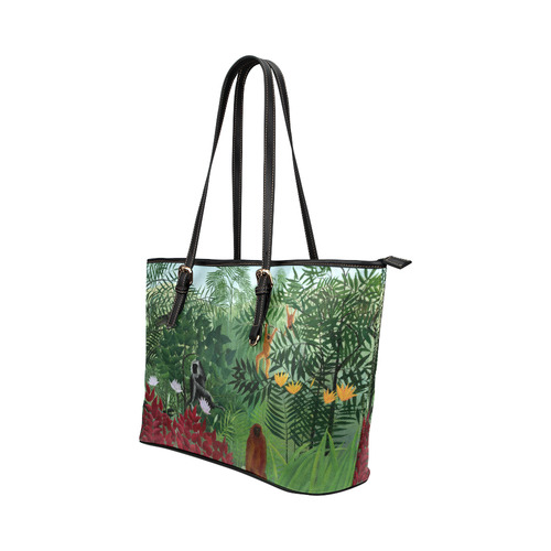 Henri Rousseau Tropical Forest Monkeys Leather Tote Bag/Small (Model 1651)