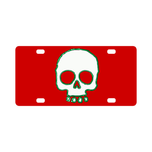 Green Neon Skull on Red Classic License Plate